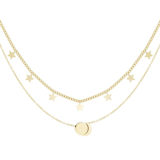 Moon & Star Ketting - Goud & Zilver