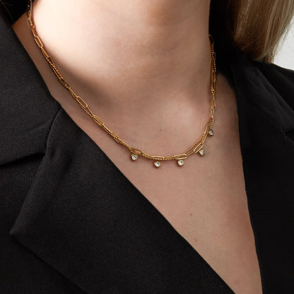 Elodie Layered Crystal Ketting - Goud & Zilver